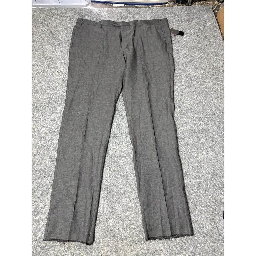 Bloomingdale's Dress Pants Mens 46x36 Gray Regular Fit Wool Check Lined Unhemmed